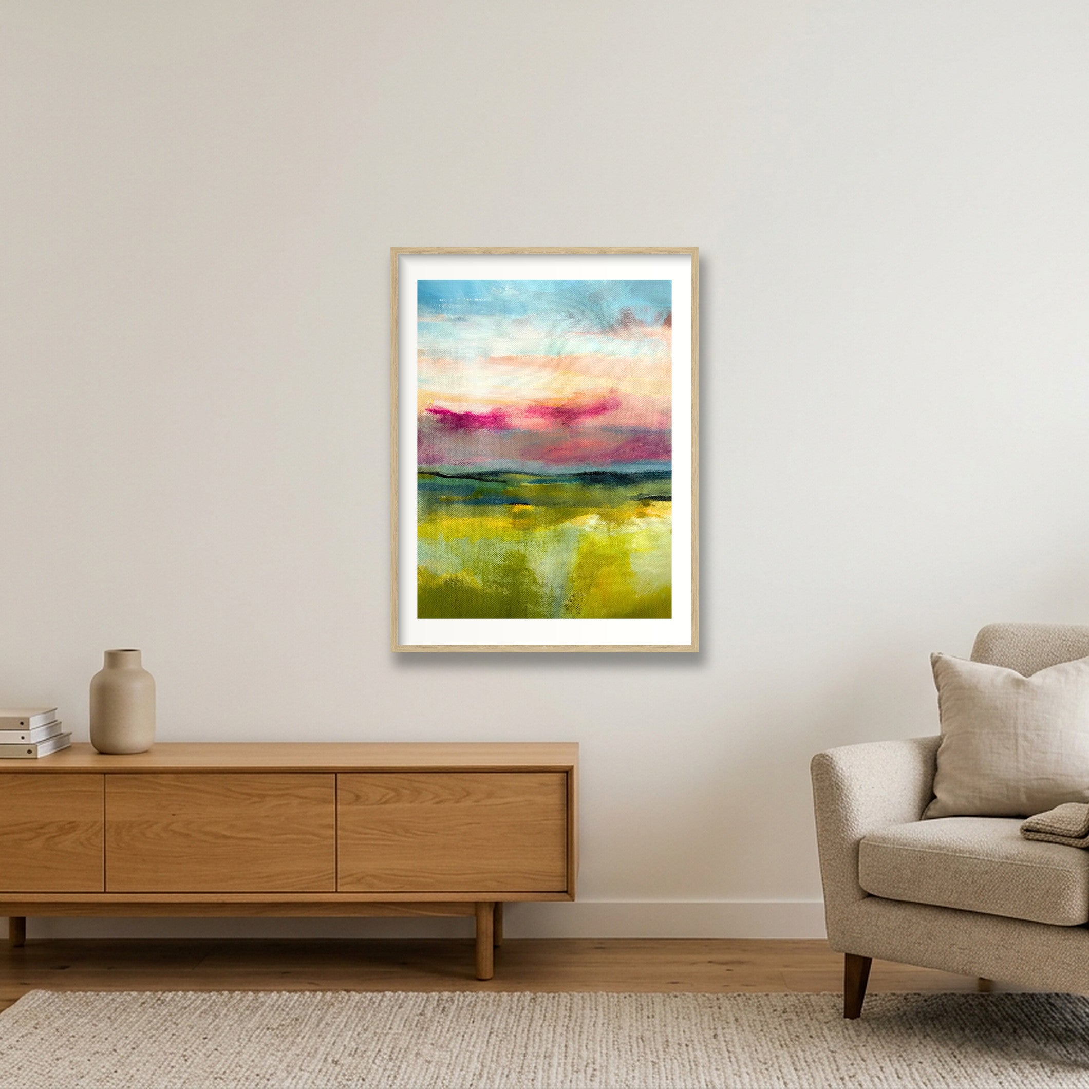 Memory of the Light- Abstract Landscape- Sarah Pittaway — 60×80cm, 24×31" Oak Frame